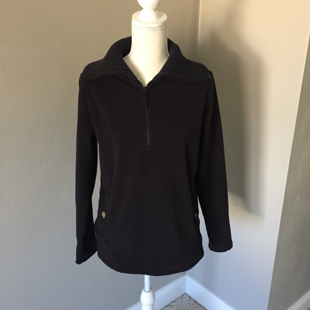 Lands End Fleece 1/2 Zipper Black Top M